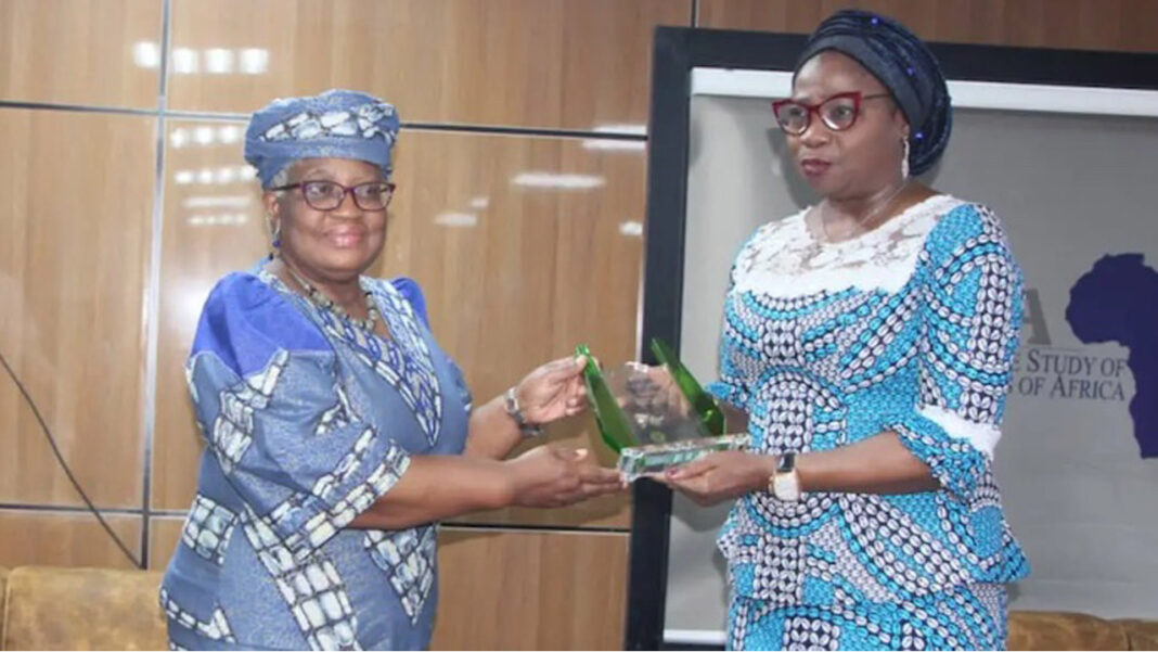Abike Dabiri presents Okonjo-Iweala with… Abike Dabiri presents Okonjo-Iweala with…
