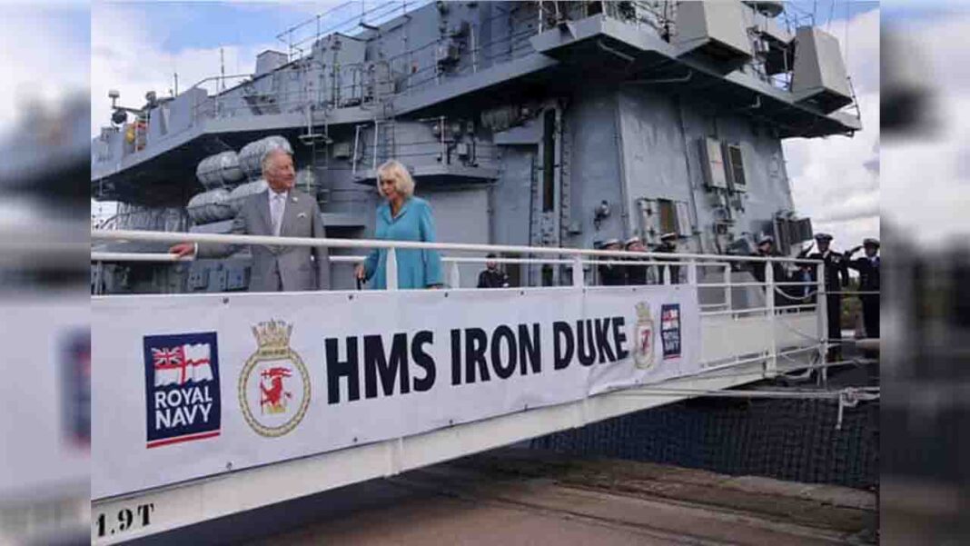 Royal Navy: King Charles III and Queen Camilla hosted on HMS Iron Duke in France Royal Navy: King Charles III and Queen Camilla hosted on HMS Iron Duke in France